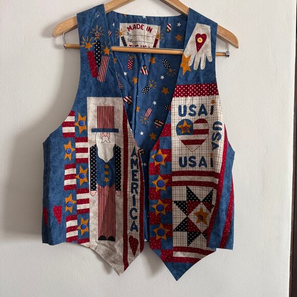 Handmade Jackets & Blazers - 90s Vintage Handmade Patriotic Sewing Kit Vest with Embelishment | Large